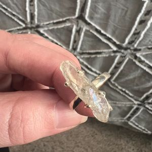 Sterling silver raw angel aura quartz ring